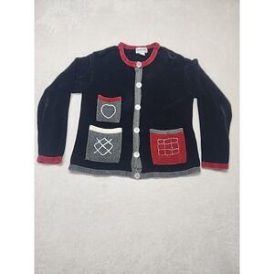 Vintage‎ Hampshire Studio  Cardigan Black Red Embroidered Sweater M